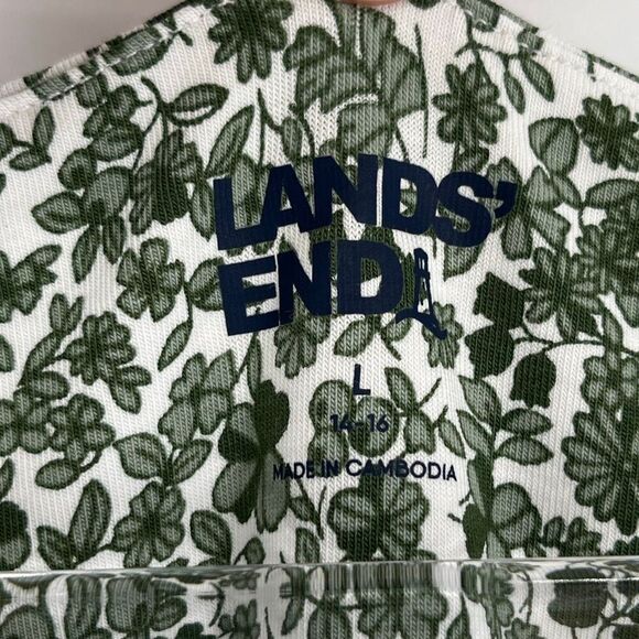 NWT LANDS END Dress Large Green White Floral Sleeveless Fit & Flare Garden Girl - Picture 7 of 16